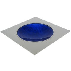 Vintage Del Campo bowl in chrome and blue enamel.