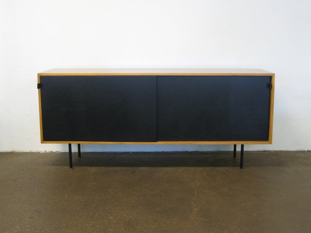 American Florence Knoll credenza with leather doors