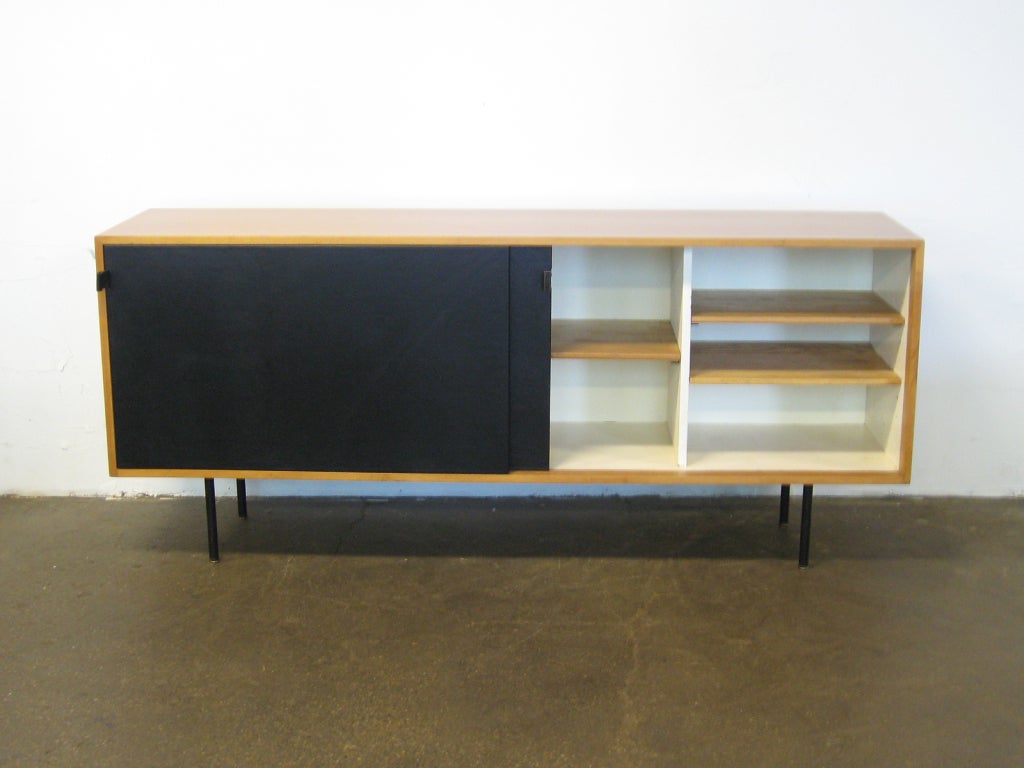 Maple Florence Knoll credenza with leather doors
