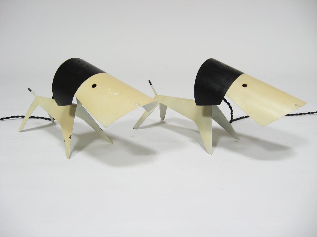 Metal Pair of Figural Dog Lamps by Jean Boris LaCroix