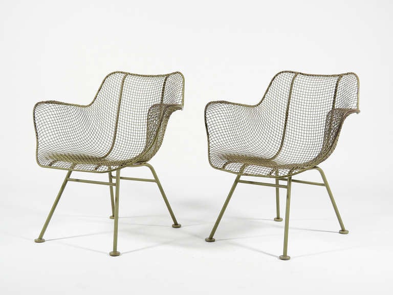 American Pair Of Sage Green Woodard Sculptura Lounge Chairs