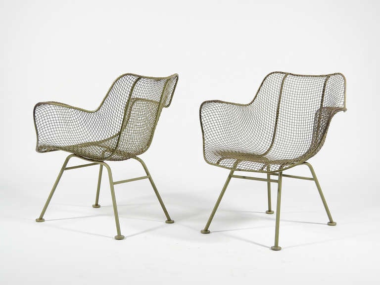 Pair Of Sage Green Woodard Sculptura Lounge Chairs 1