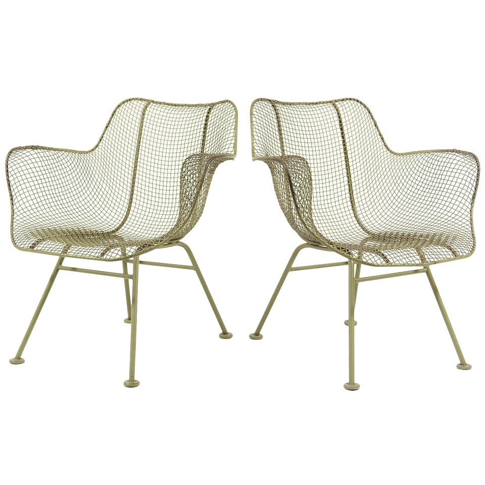 Pair Of Sage Green Woodard Sculptura Lounge Chairs