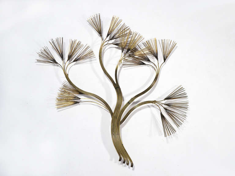 Mid-Century Modern Abstract Floral Wall Sculpture in Brass by Jere For Sale