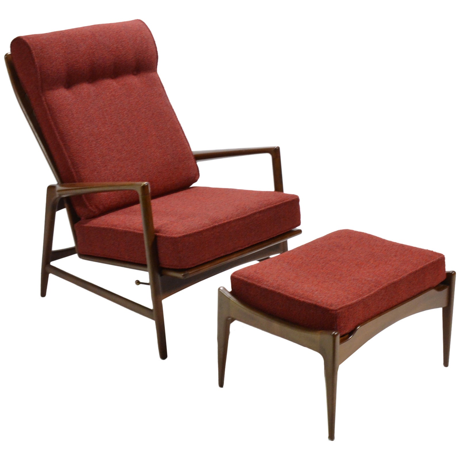 Ib Kofod-Larsen Reclining Lounge Chair and Ottoman For Sale