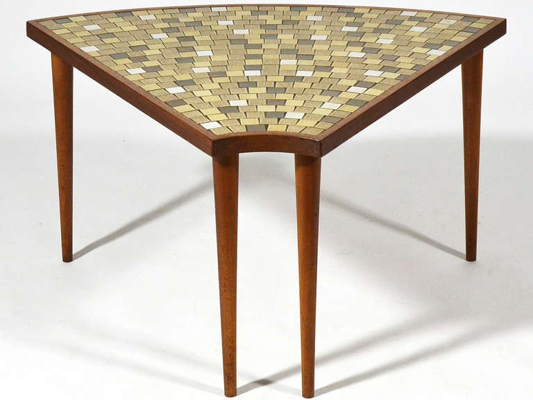 Gordon and Jane Martz's tile top tables are not only attractive and easy to live with, they are incredibly well constructed. The natural beauty of the walnut frame and legs are accentuated by the subtle glazes of the inset tiles. This example has a