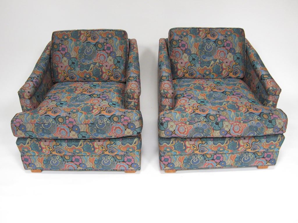 Pair of Wormley lounge chairs upholstered in Jack Lenor Larsen 4