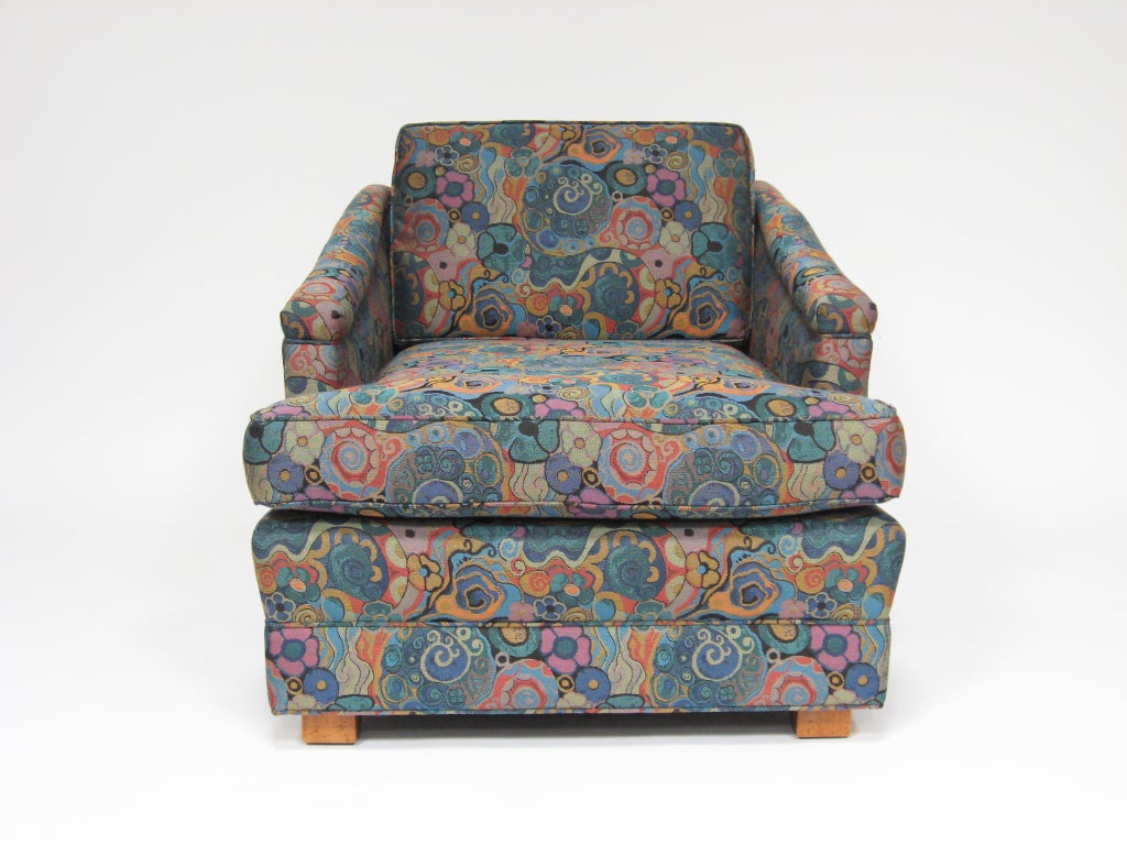 Pair of Wormley lounge chairs upholstered in Jack Lenor Larsen 1