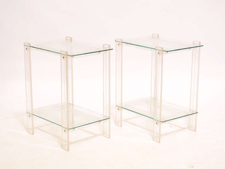American Pair Of Lucite And Glass End Tables/ Night Stands