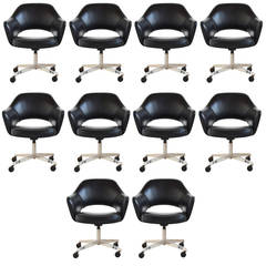 Vintage Eero Saarinen Model 71 Black Leather Armchair Set of Ten