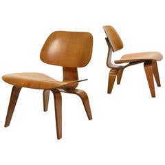 Eames Rare Matched Pair of Walnut LCW Lounge Chairs