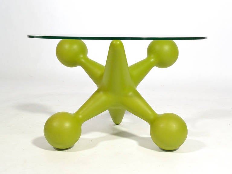 This rare table designed by Bill Curry for his company Design Line embodies his playful aesthetic. Design Line produced metal 