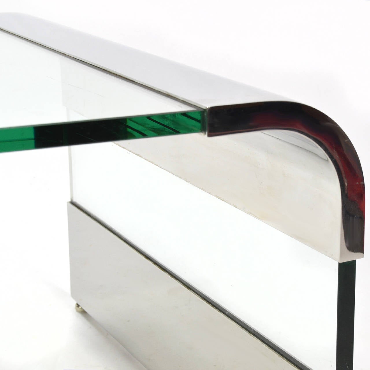 American Leon Rosen Chrome and Glass Waterfall Coffee Table by Pace
