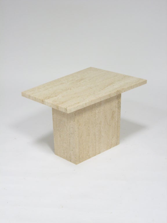Small travertine side table with trapezoidal top 5
