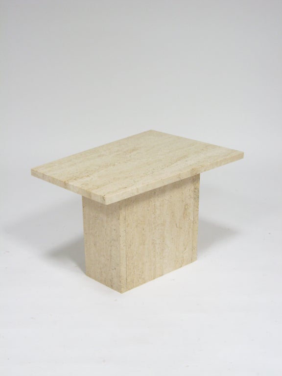 Late 20th Century Small travertine side table with trapezoidal top