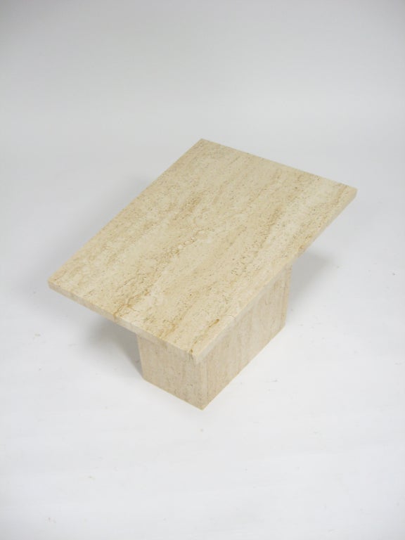 Travertine Small travertine side table with trapezoidal top