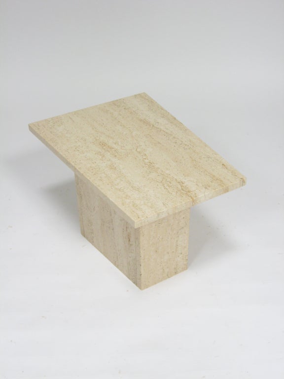 Small travertine side table with trapezoidal top 3