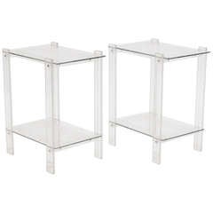 Pair Of Lucite And Glass End Tables/ Night Stands
