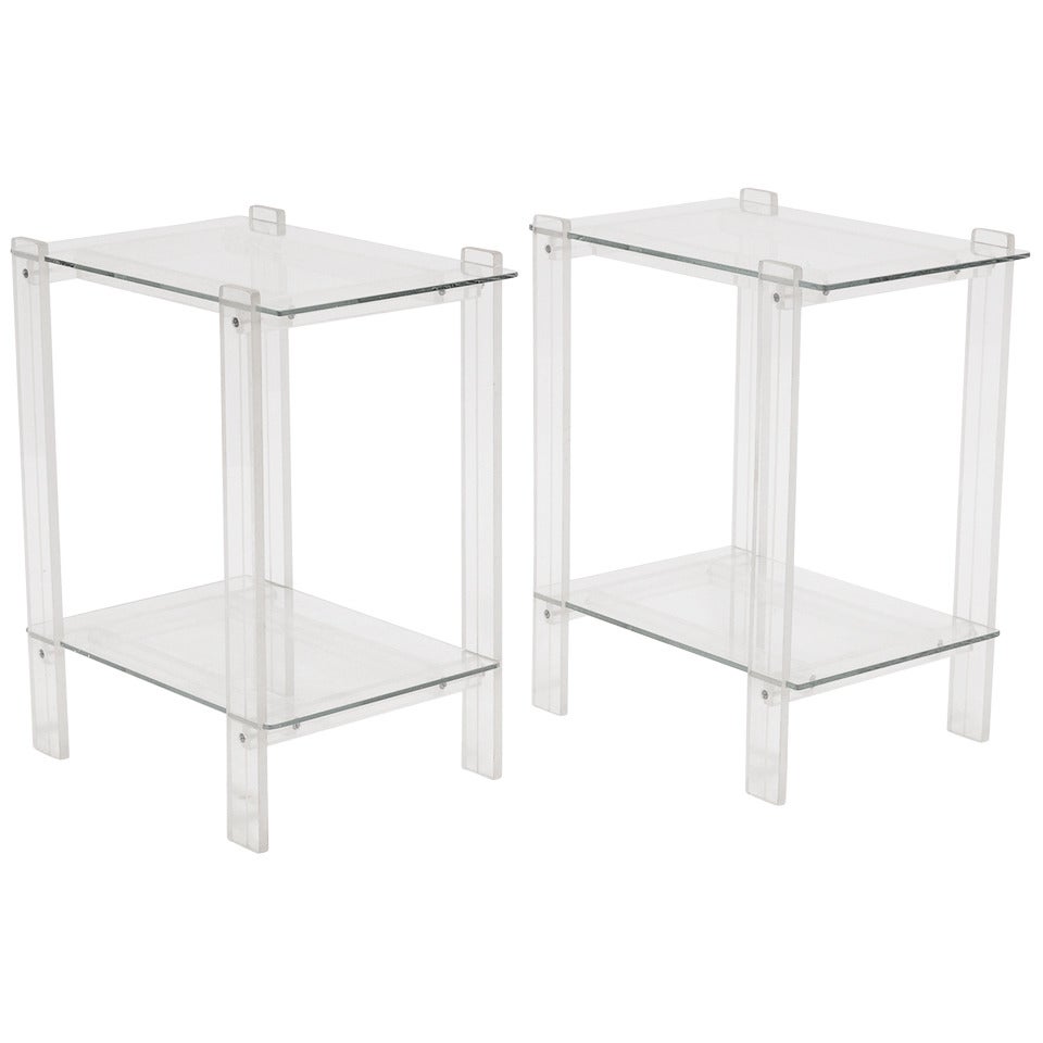 Pair Of Lucite And Glass End Tables/ Night Stands at 1stDibs