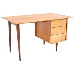 Birch and Walnut Single Pedestal Desk by Florence Knoll