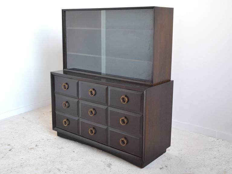 Wood Widdicomb Cabinet with Brass Pulls