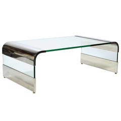 Leon Rosen Chrome and Glass Waterfall Coffee Table by Pace 4