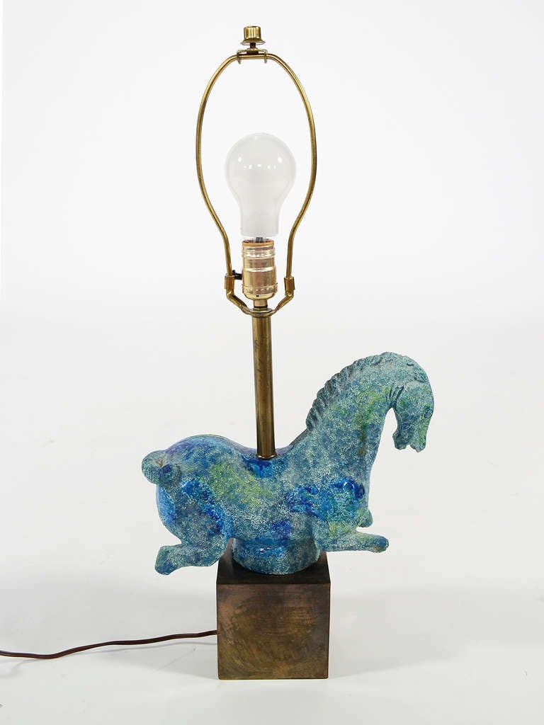 Table Lamp With Ceramic Horse Sculpture By Bitossi In Good Condition In Highland, IN