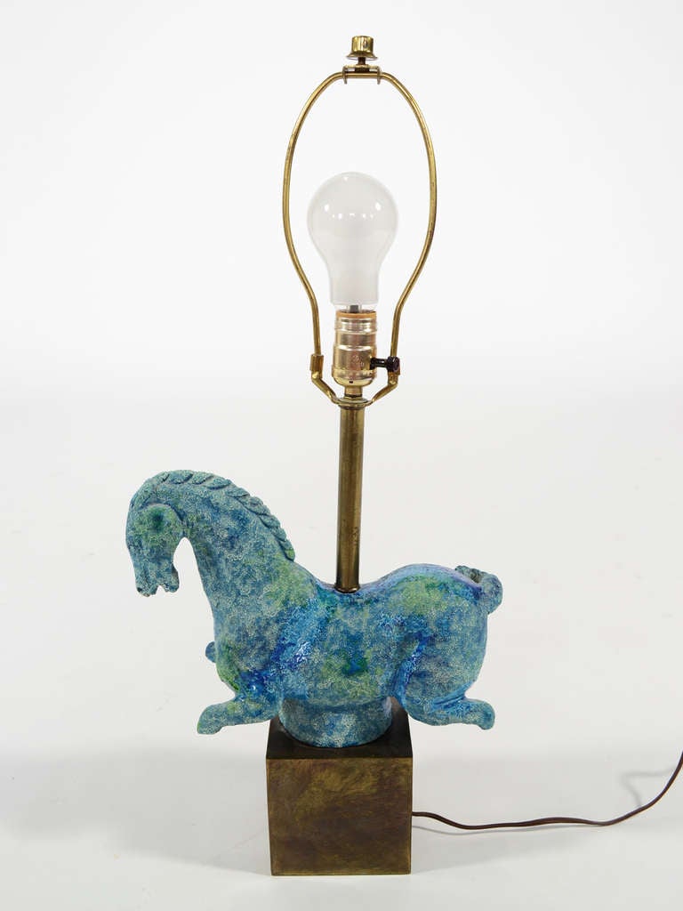 Mid-20th Century Table Lamp With Ceramic Horse Sculpture By Bitossi