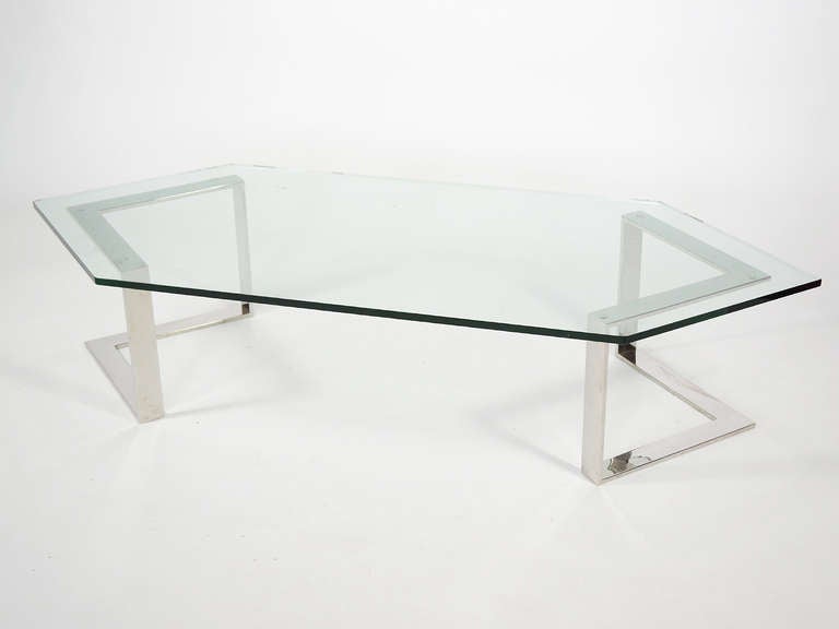 Chrome And Glass Coffee Table By Directional In Good Condition For Sale In Highland, IN