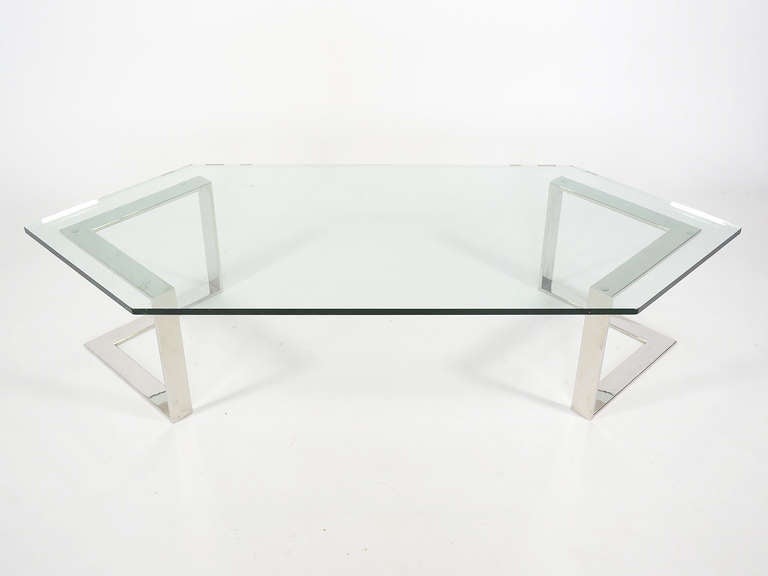 Late 20th Century Chrome And Glass Coffee Table By Directional For Sale