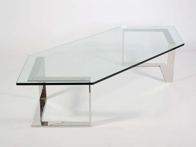 Stainless Steel Chrome And Glass Coffee Table By Directional For Sale