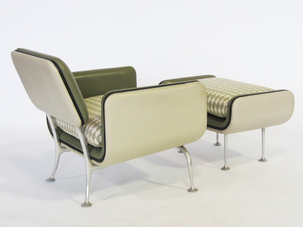 Aluminum Alexander Girard lounge chairs and ottoman by Herman Miller