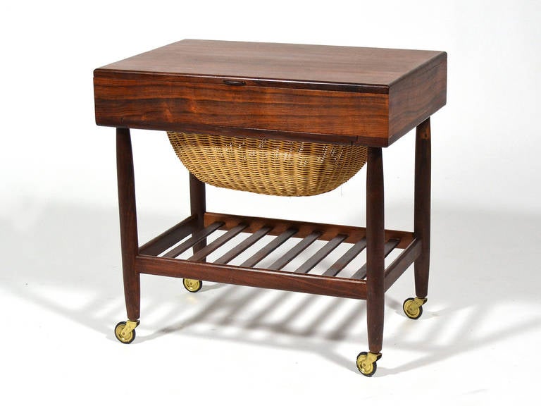 Scandinavian Modern Rosewood Sewing Table or Cart by Ejvind Johansson For Sale