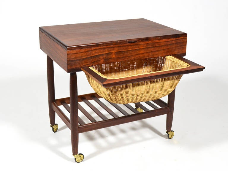 Rosewood Sewing Table or Cart by Ejvind Johansson In Good Condition For Sale In Highland, IN