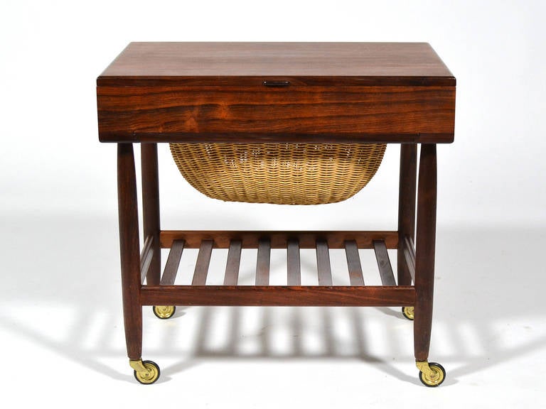 Rosewood Sewing Table or Cart by Ejvind Johansson For Sale 1