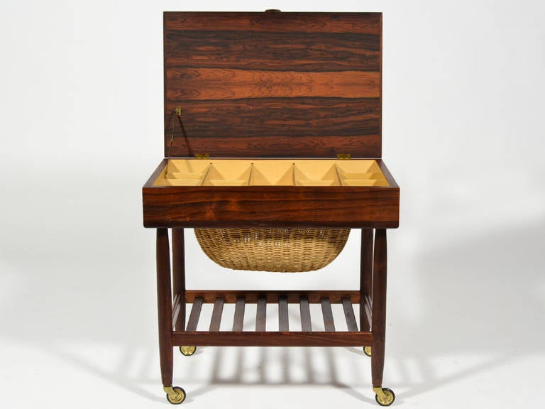 Rosewood Sewing Table or Cart by Ejvind Johansson For Sale 2