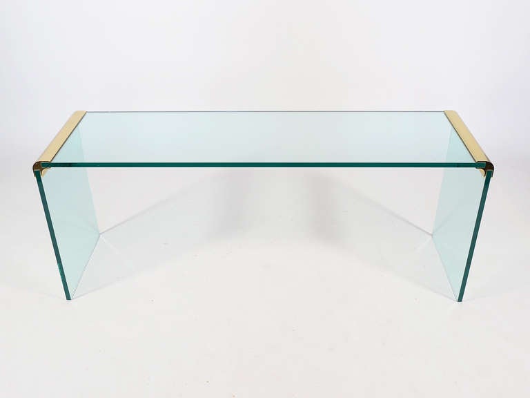 Brass Glass console/ sofa table by Leon Rosen for Pace Collection