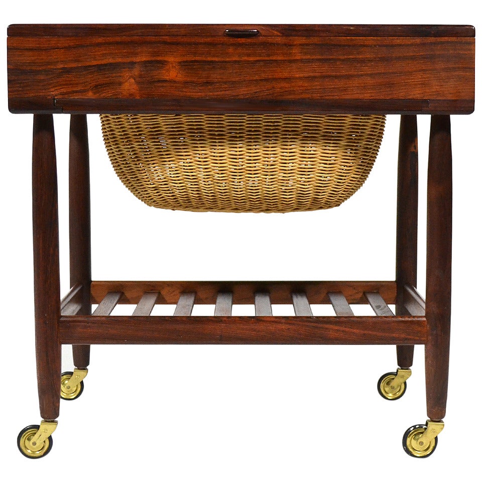 Rosewood Sewing Table or Cart by Ejvind Johansson