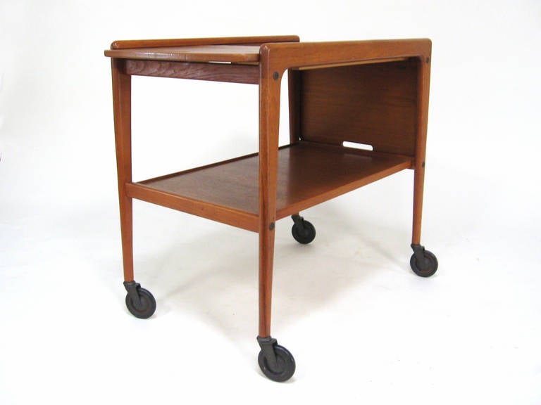 Yngve Ekström Teak Serving Cart with Sliding Drop-Leaf Top 3