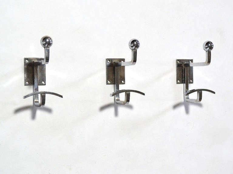 Mid-Century Modern Rare Set of Three Wall Hooks by Jean Royère