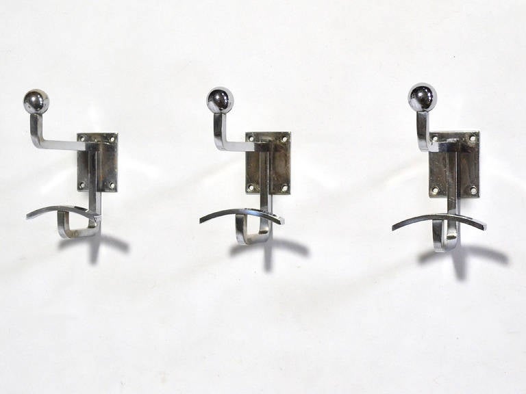 French Rare Set of Three Wall Hooks by Jean Royère