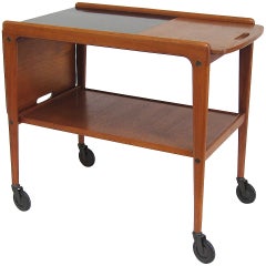 Yngve Ekström Teak Serving Cart with Sliding Drop-Leaf Top