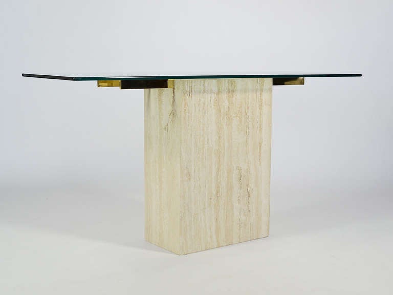 Late 20th Century Italian Travertine and Glass Console Table by Ello