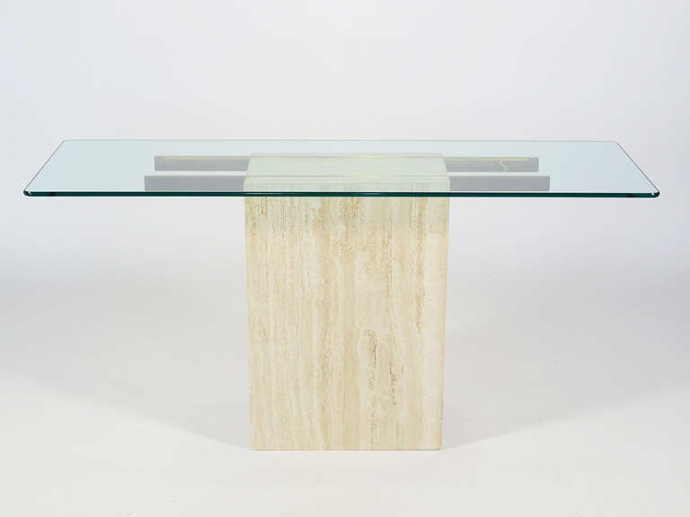 Italian Travertine and Glass Console Table by Ello 1