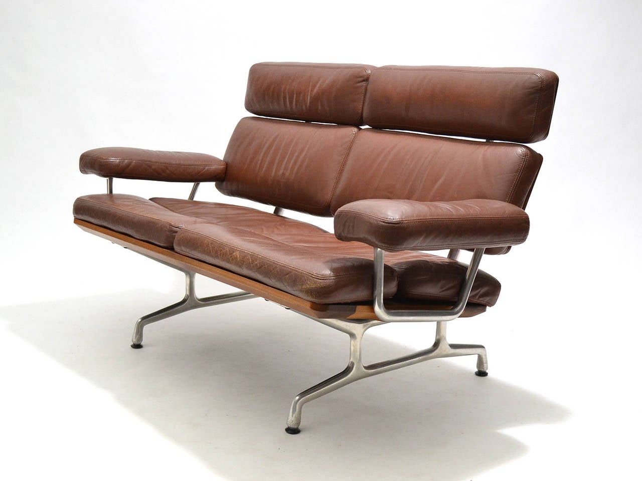 Late 20th Century Eames Teak and Leather Sofa by Herman Miller