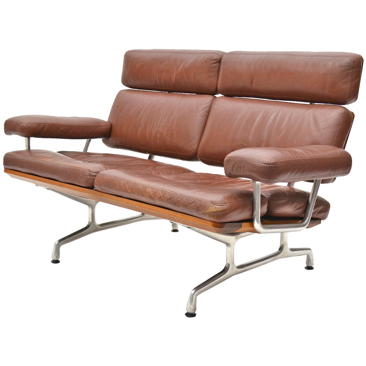 Eames Sofa aus Teakholz und Leder von Herman Miller