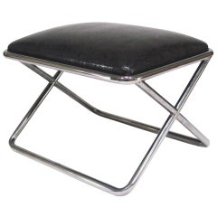 Milo Baughman chrome and leather X-base stool 6