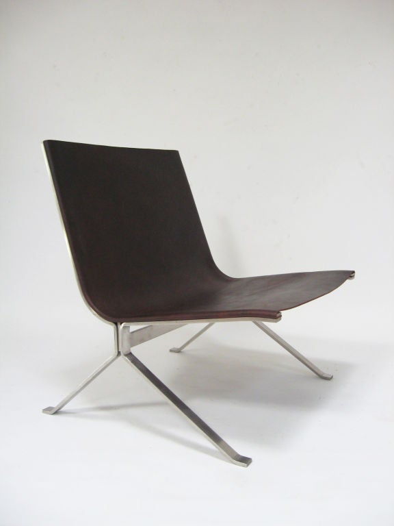 Leather and stainless lounge chair in the manner of Kjaerholm