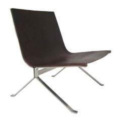 Leather and stainless lounge chair in the manner of Kjaerholm