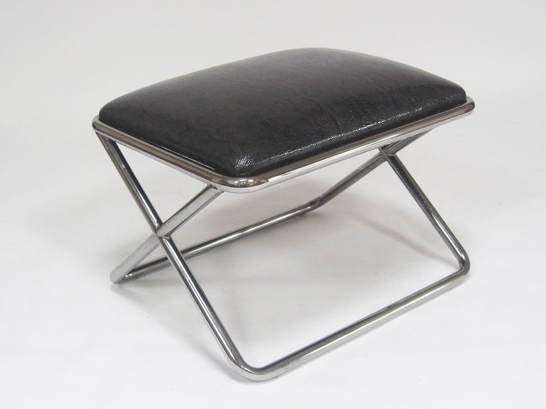 Ward Bennett Style Chrome and Leather X-Base Stool For Sale 1